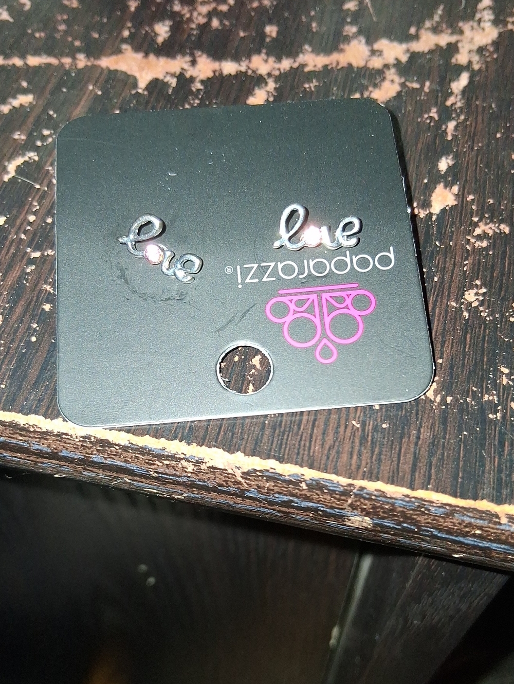 paparazzi Silver 'Love' Script Stud Earrings with Pink Accent